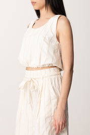 Manila Grace Top Crop a Righe Y208CI OFF WHITE