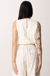 Manila Grace Top Crop a Righe Y208CI OFF WHITE