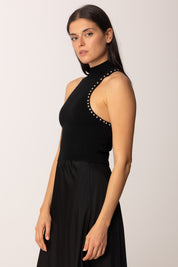 Khloe Femme Top Crop Collo Alto con Strass BLACK