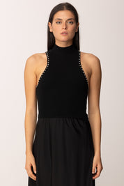 Khloe Femme Top Crop Collo Alto con Strass BLACK