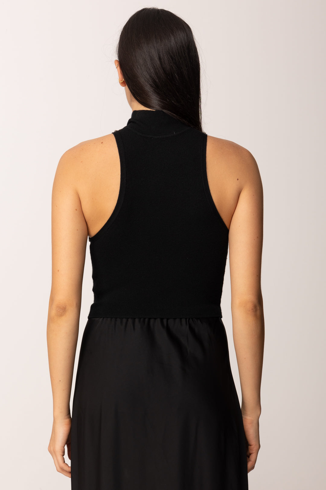 Khloe Femme Top Crop Collo Alto con Strass BLACK