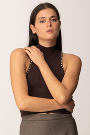 Khloe Femme Top Crop Collo Alto con Strass MORO