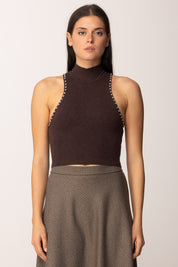 Khloe Femme Top Crop Collo Alto con Strass MORO