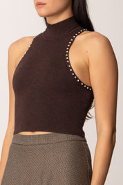 Khloe Femme Top Crop Collo Alto con Strass MORO