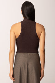 Khloe Femme Top Crop Collo Alto con Strass MORO