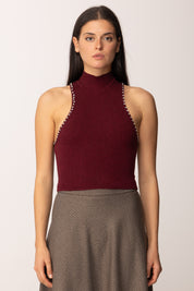 Khloe Femme Top Crop Collo Alto con Strass VINO