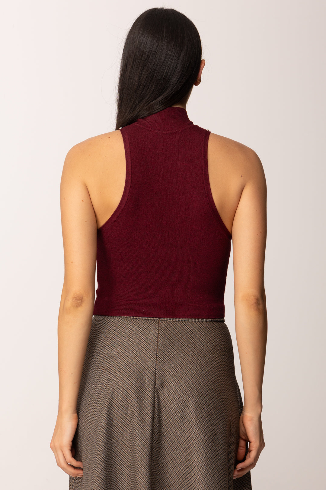 Khloe Femme Top Crop Collo Alto con Strass VINO