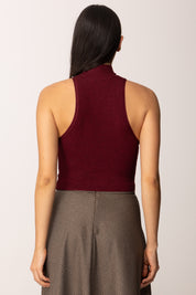 Khloe Femme Top Crop Collo Alto con Strass VINO