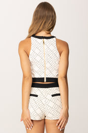 Elisabetta Franchi Top Crop Color Block con Logo Charms TOS0156E2 MILK/NERO