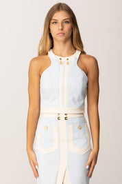 Elisabetta Franchi Top Crop Color Block con Logo Charms TOT0156E2 STARLIGHT/MILK