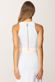 Elisabetta Franchi Top Crop Color Block con Logo Charms TOT0156E2 STARLIGHT/MILK