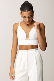 Elisabetta Franchi Top Crop con Dettaglio Gioiello Logo TO04857E2 AVORIO