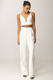 Elisabetta Franchi Top Crop con Dettaglio Gioiello Logo TO04857E2 AVORIO