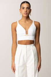 Elisabetta Franchi Top Crop con Dettaglio Gioiello Logo TO04857E2 AVORIO