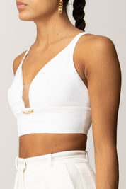 Elisabetta Franchi Top Crop con Dettaglio Gioiello Logo TO04857E2 AVORIO