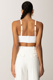 Elisabetta Franchi Top Crop con Dettaglio Gioiello Logo TO04857E2 AVORIO