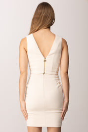 Elisabetta Franchi Top Crop con Scollatura a Placche Gioiello TO05061E2 BURRO