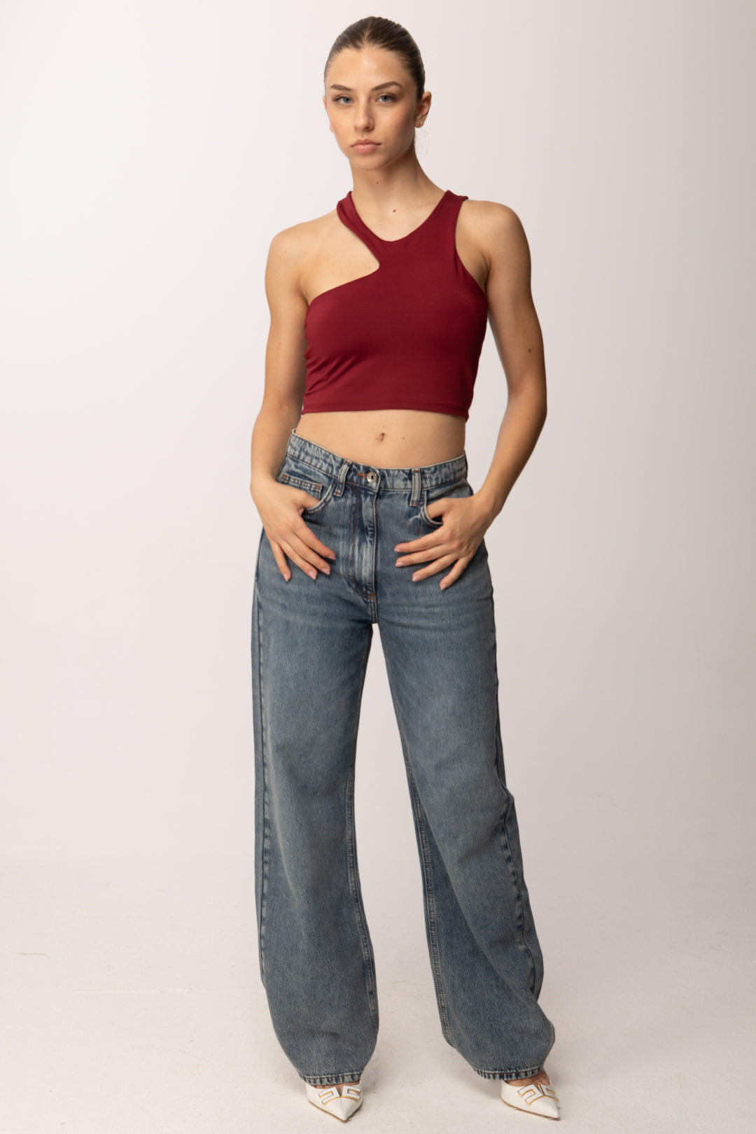 Khloe Femme Top Crop con Scollo Simmetrico P2508 VINO