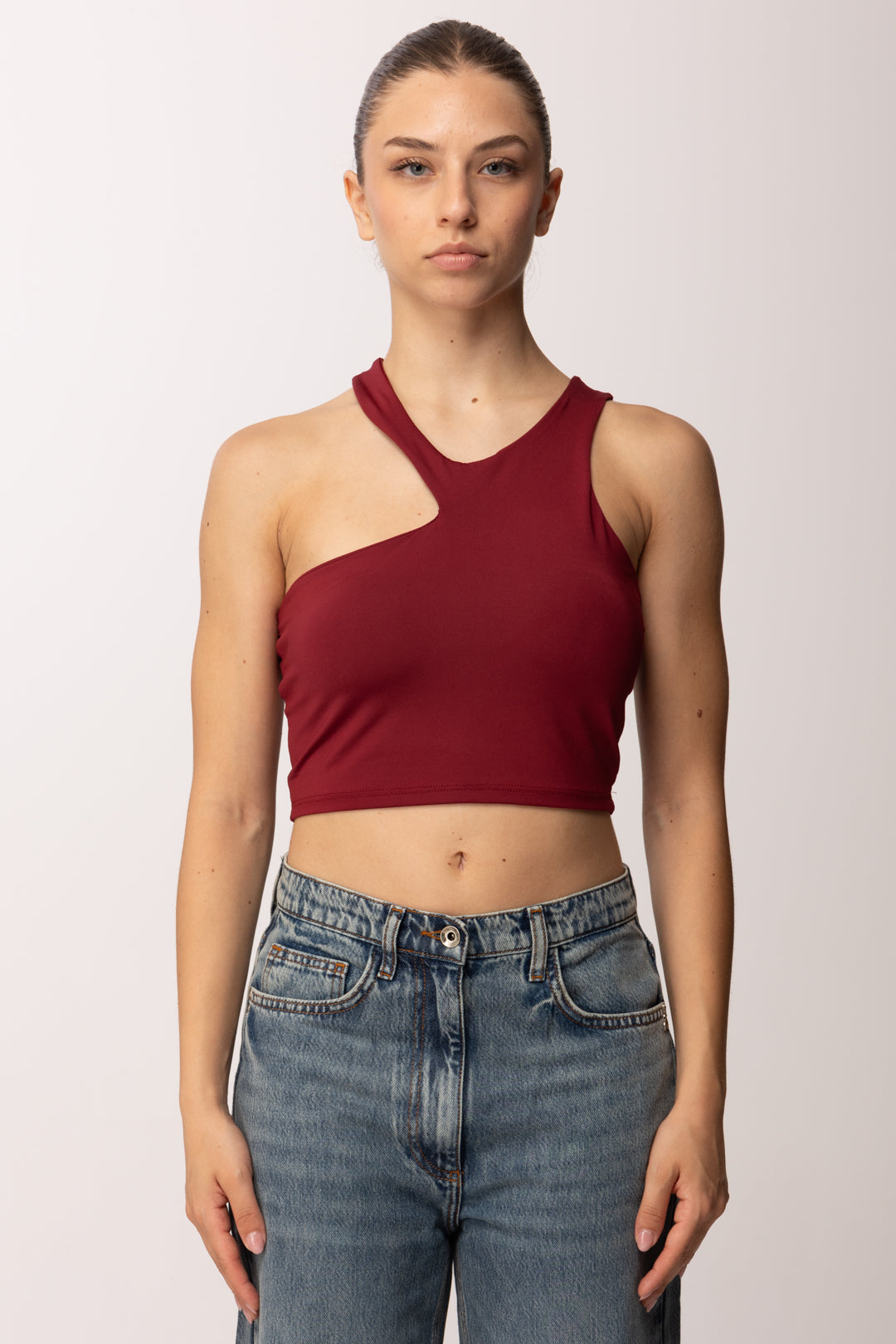 Khloe Femme Top Crop con Scollo Simmetrico P2508 VINO