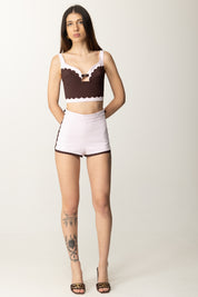 Elisabetta Franchi Top Crop con Smerlature a Constrasto TO01952E2 QUARZO/CACAO