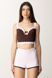 Elisabetta Franchi Top Crop con Smerlature a Constrasto TO01952E2 QUARZO/CACAO