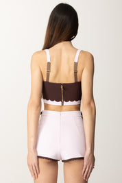 Elisabetta Franchi Top Crop con Smerlature a Constrasto TO01952E2 QUARZO/CACAO
