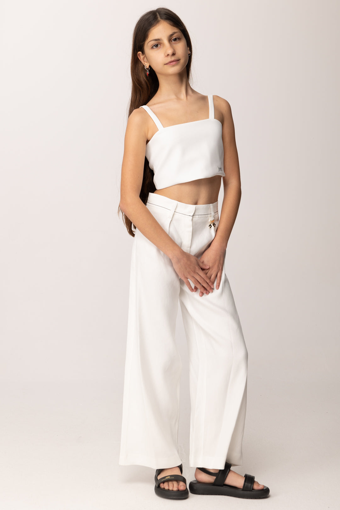 Elisabetta Franchi Bambina Top Crop In Crepe con Etichetta Logo EFTO0140GA022.0004