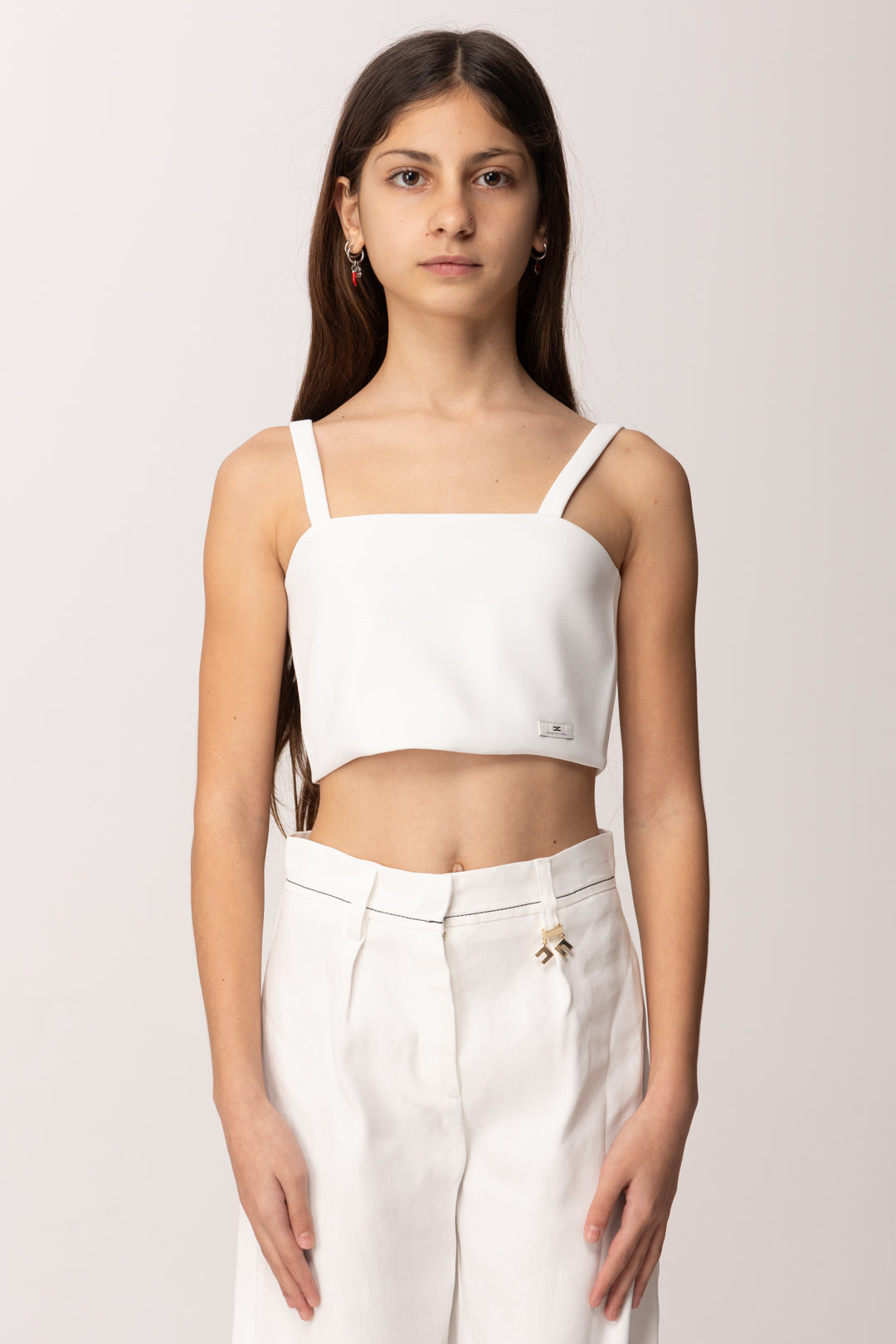 Elisabetta Franchi Bambina Top Crop In Crepe con Etichetta Logo EFTO0140GA022.0004