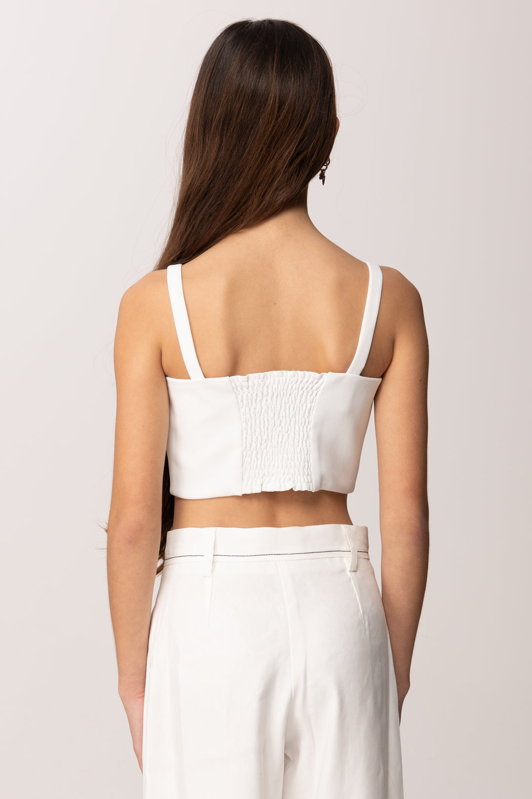 Elisabetta Franchi Bambina Top Crop In Crepe con Etichetta Logo EFTO0140GA022.0004