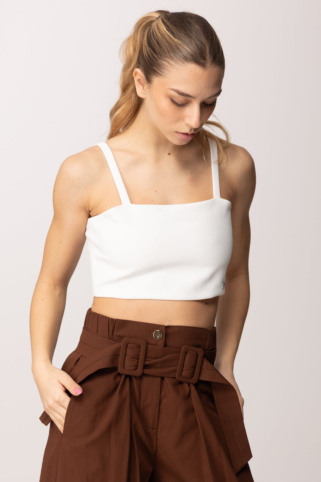 Elisabetta Franchi Bambina Top Crop In Crepe con Etichetta Logo EFTO0140GA022.0004