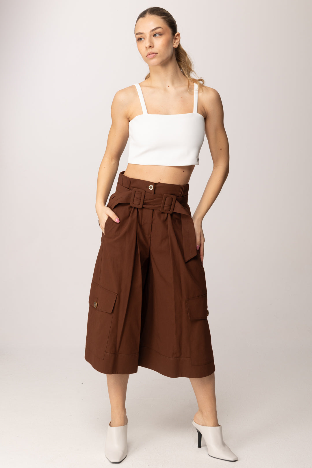 Elisabetta Franchi Bambina Top Crop In Crepe con Etichetta Logo EFTO0140GA022.0004