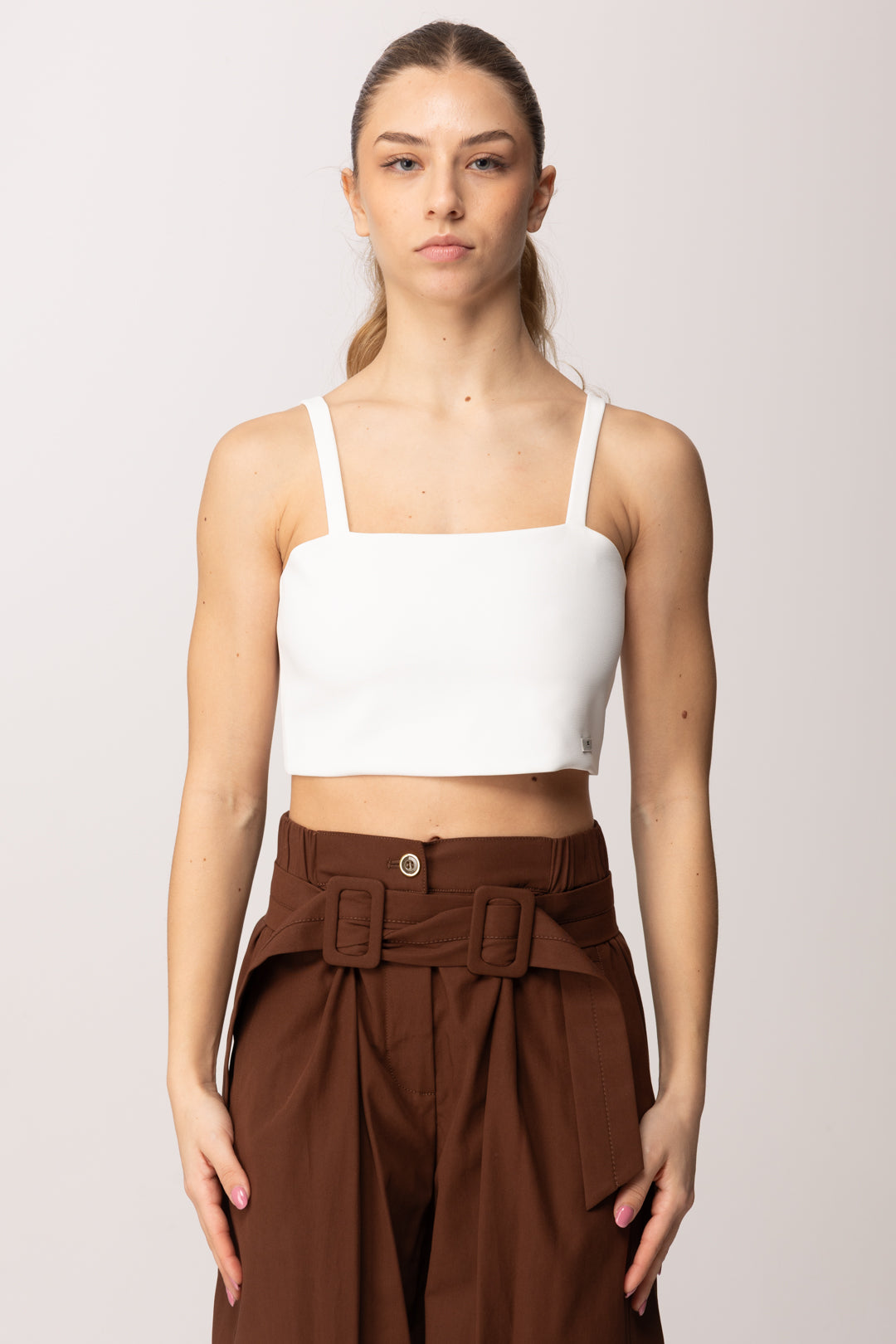 Elisabetta Franchi Bambina Top Crop In Crepe con Etichetta Logo EFTO0140GA022.0004