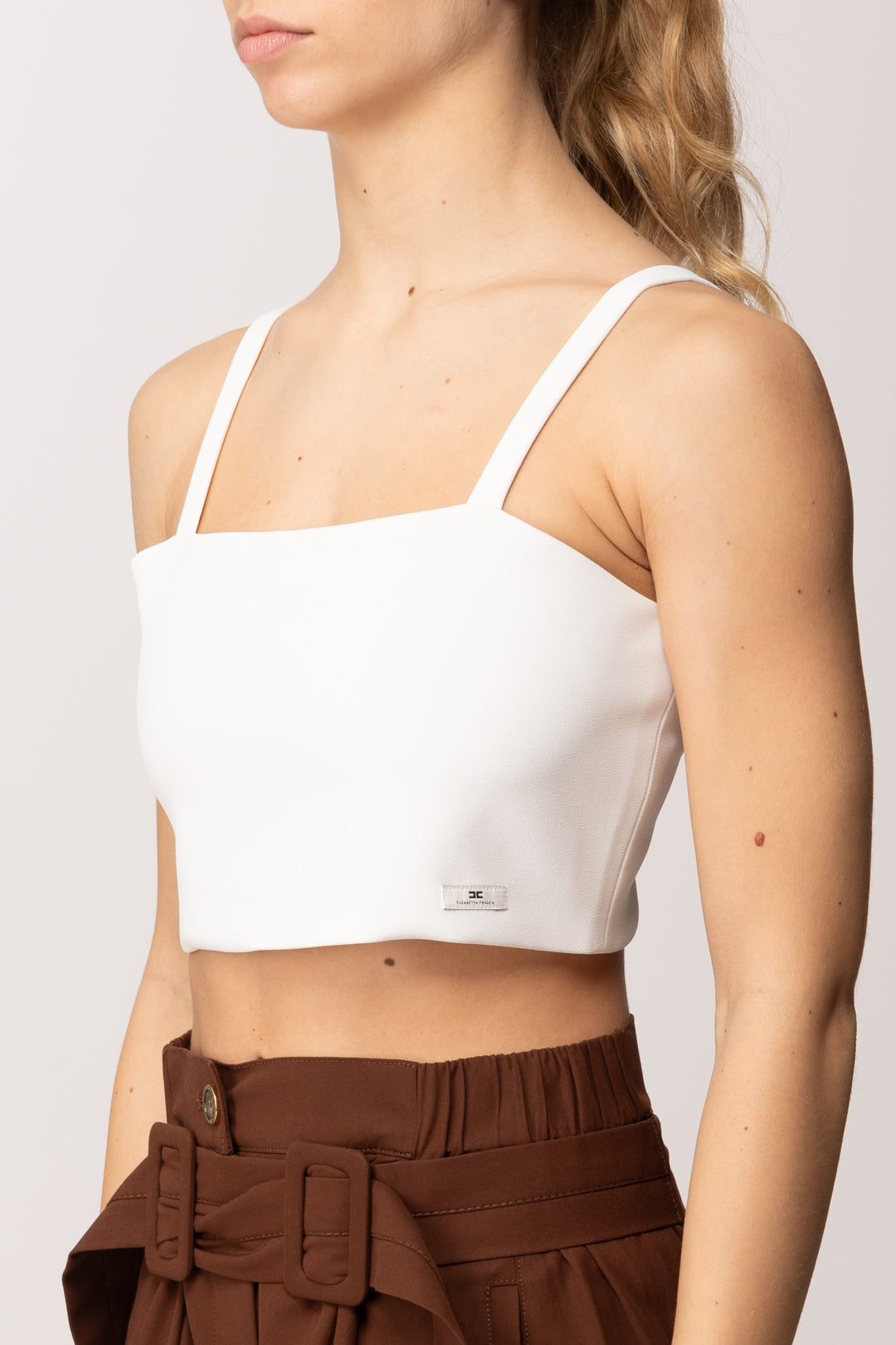 Elisabetta Franchi Bambina Top Crop In Crepe con Etichetta Logo EFTO0140GA022.0004