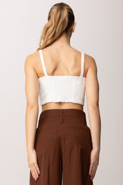 Elisabetta Franchi Bambina Top Crop In Crepe con Etichetta Logo EFTO0140GA022.0004