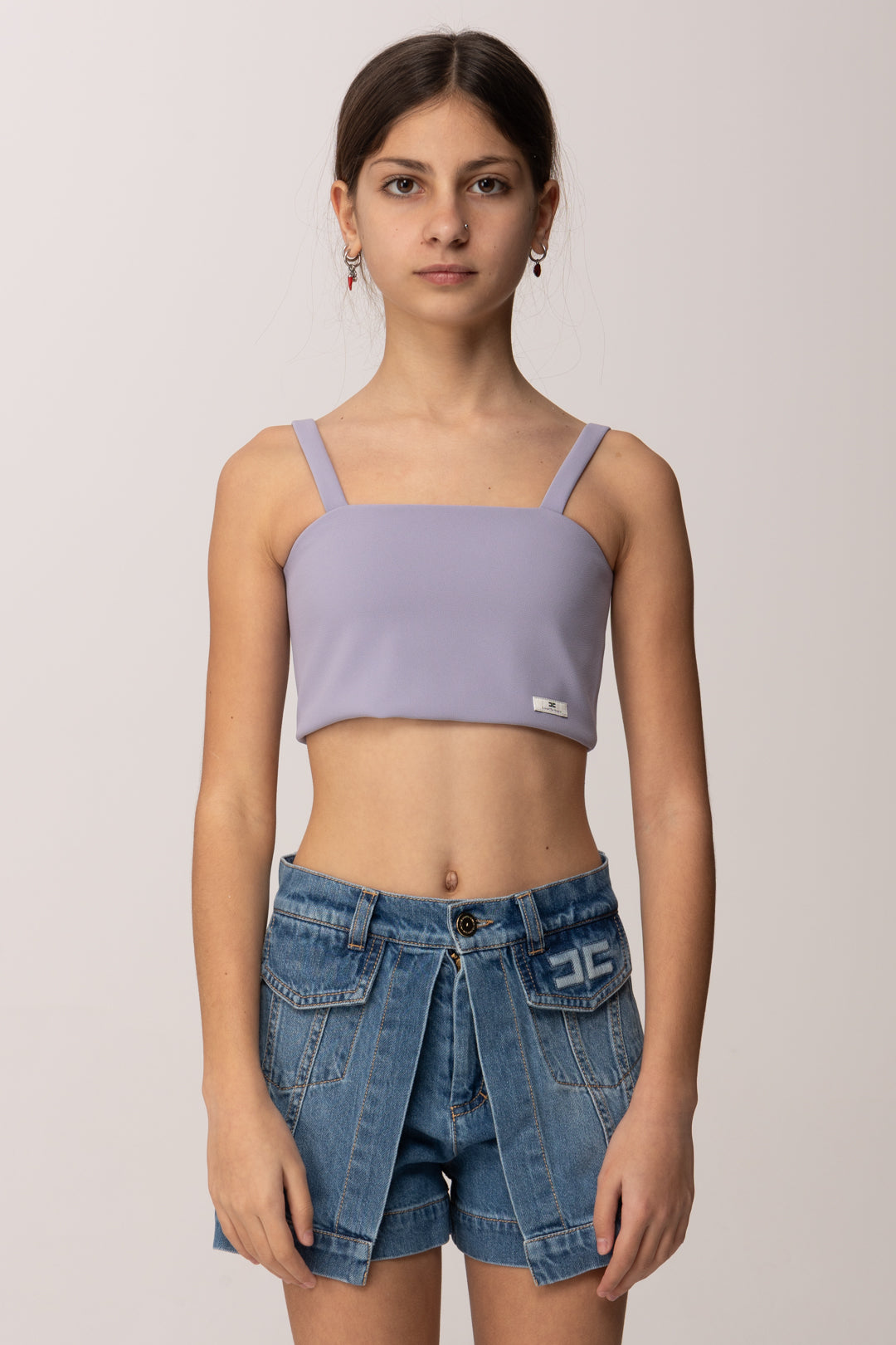 Elisabetta Franchi Bambina Top Crop In Crepe con Etichetta Logo EFTO0140GA022.8023
