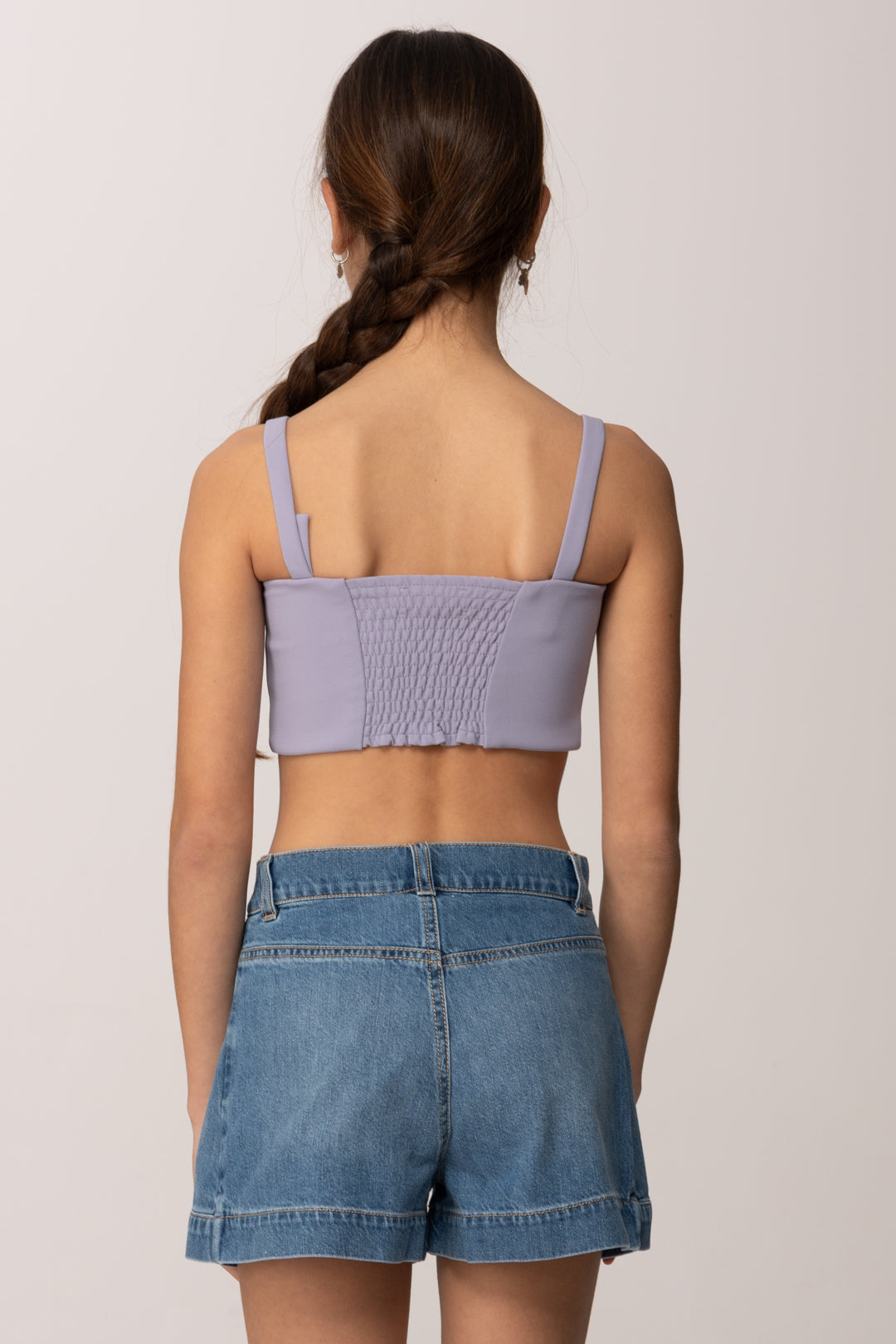 Elisabetta Franchi Bambina Top Crop In Crepe con Etichetta Logo EFTO0140GA022.8023