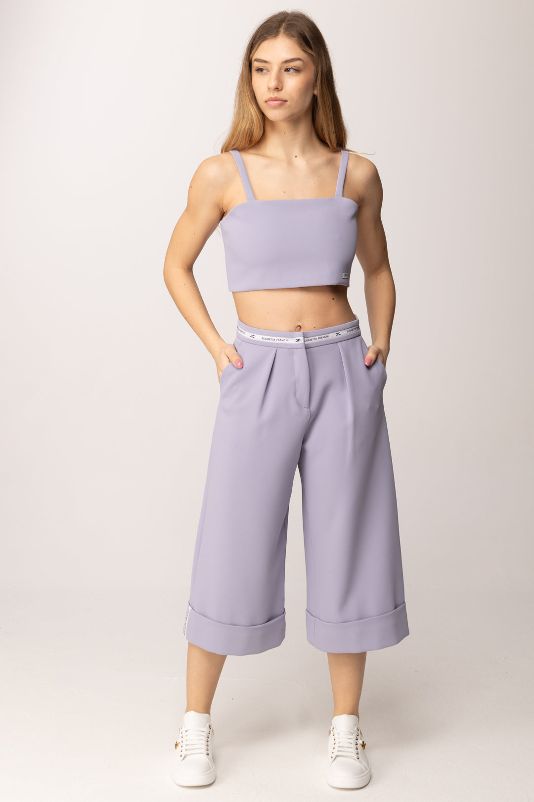 Elisabetta Franchi Bambina Top Crop In Crepe con Etichetta Logo EFTO0140GA022.8023