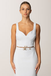 Elisabetta Franchi Top Crop In Crepe con Logo In Vita TO03956E2 STARLIGHT