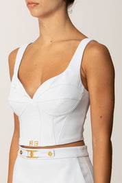 Elisabetta Franchi Top Crop In Crepe con Logo In Vita TO03956E2 STARLIGHT