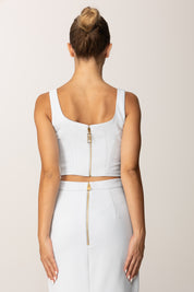 Elisabetta Franchi Top Crop In Crepe con Logo In Vita TO03956E2 STARLIGHT