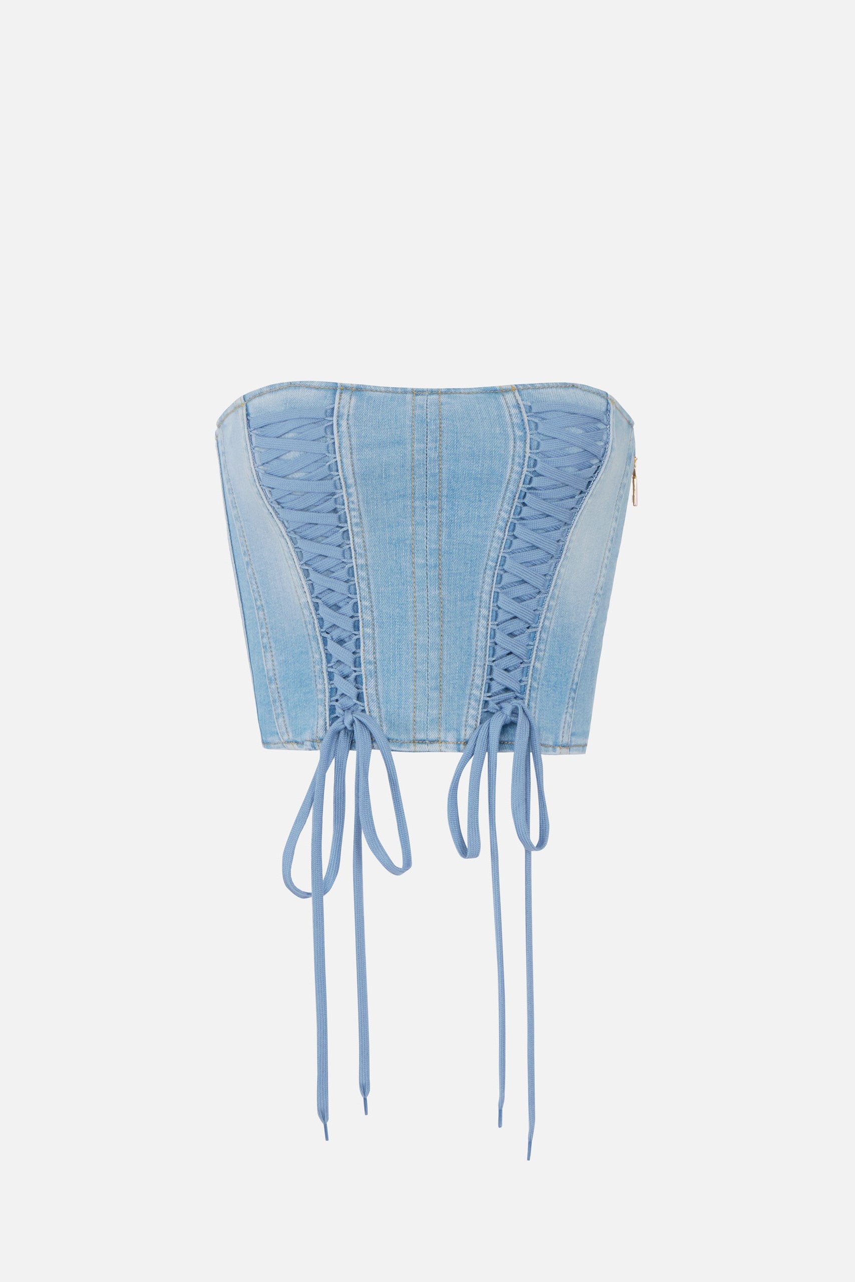Elisabetta Franchi Top Crop In Jeans con Criss-cross LIGHT BLUE