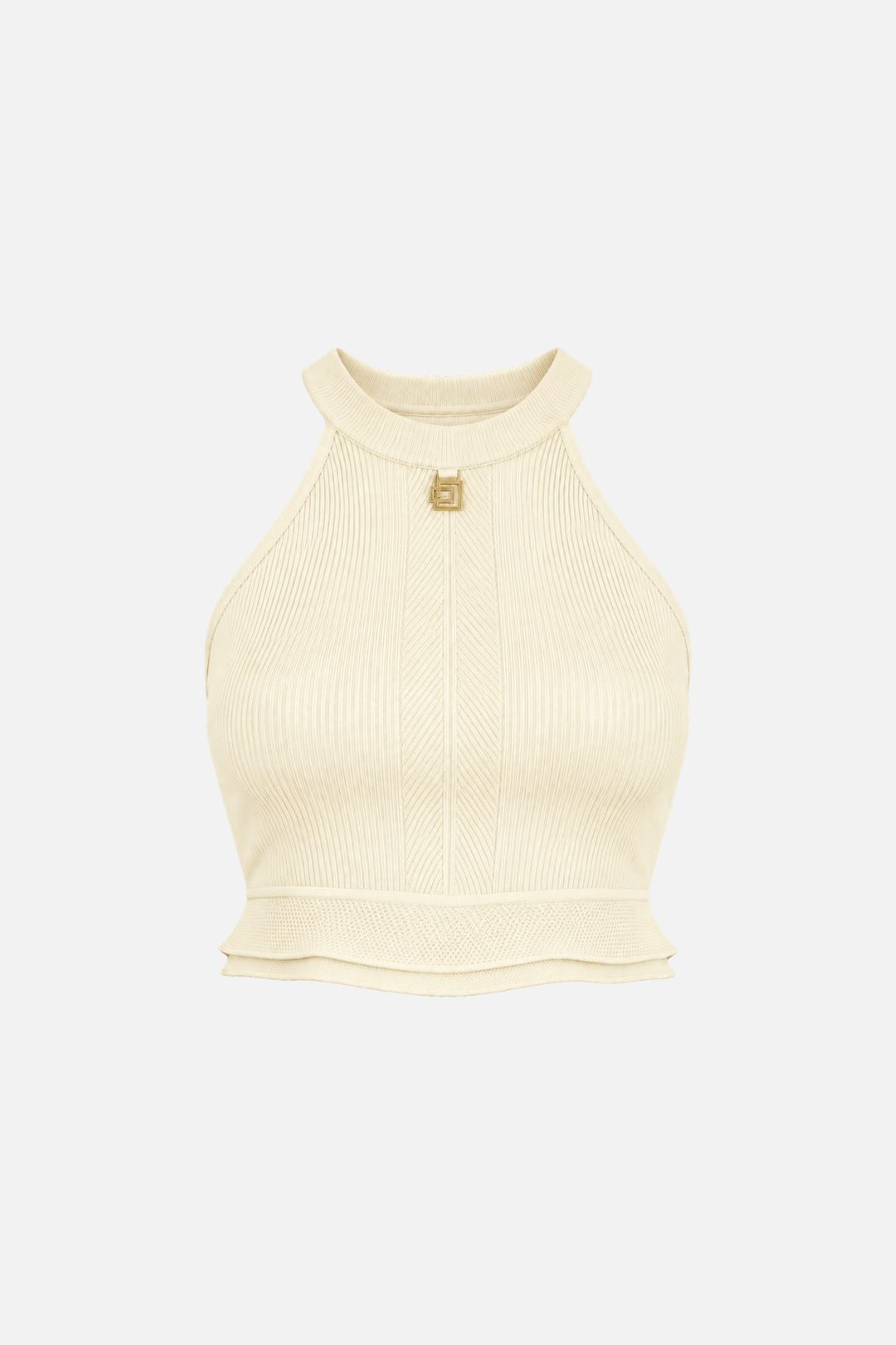 Elisabetta Franchi Top Crop In Maglia a Costine con Logo TK08B66E2 BURRO