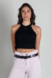 Elisabetta Franchi Top Crop In Maglia a Costine con Logo TK08B66E2 NERO