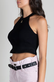 Elisabetta Franchi Top Crop In Maglia a Costine con Logo TK08B66E2 NERO