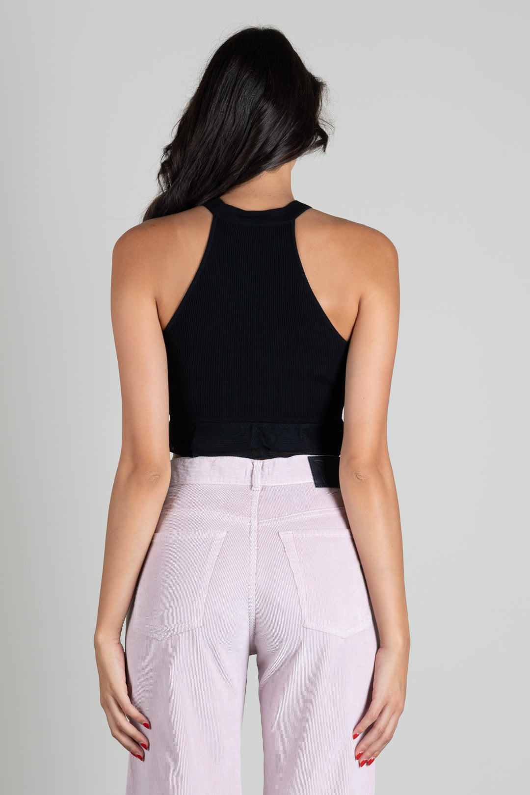 Elisabetta Franchi Top Crop In Maglia a Costine con Logo TK08B66E2 NERO