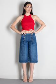 Elisabetta Franchi Top Crop In Maglia a Costine con Logo TK08B66E2 RED PASSION