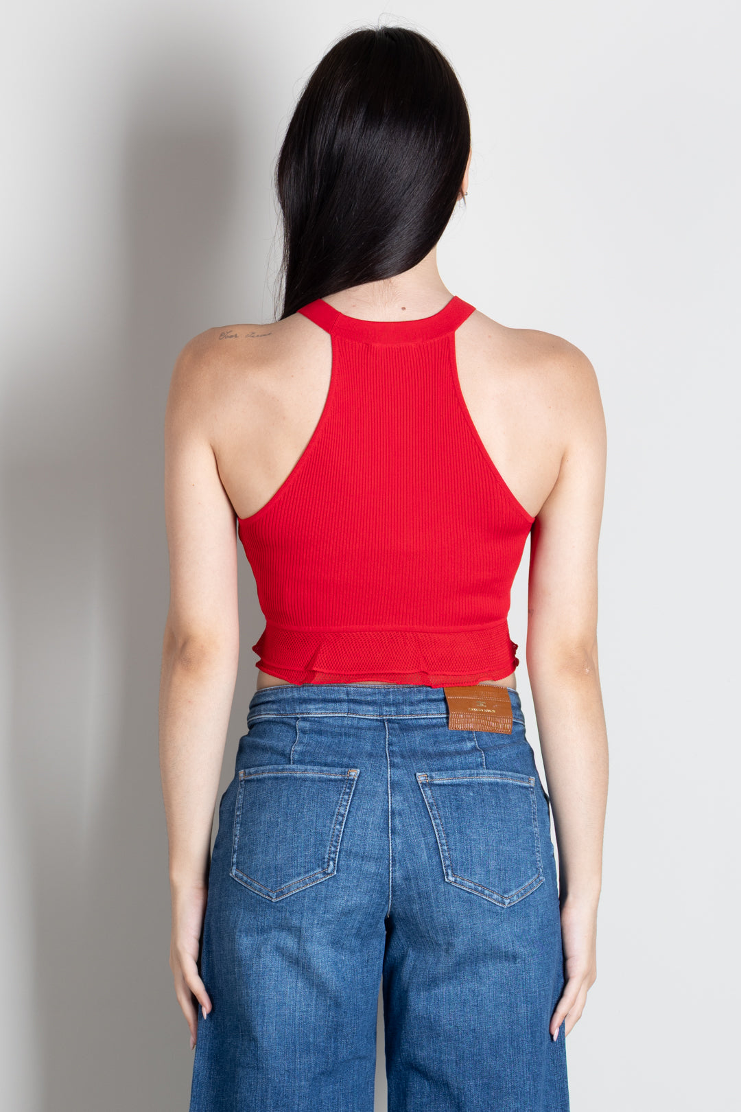 Elisabetta Franchi Top Crop In Maglia a Costine con Logo TK08B66E2 RED PASSION