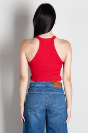 Elisabetta Franchi Top Crop In Maglia a Costine con Logo TK08B66E2 RED PASSION