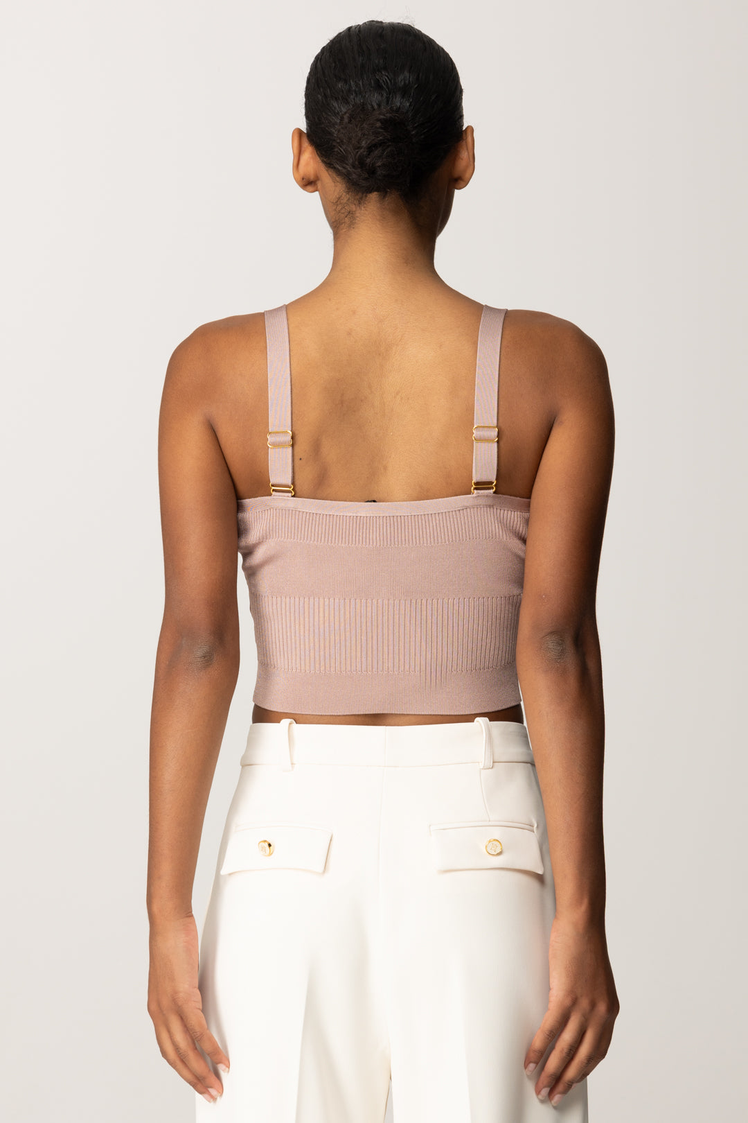 Elisabetta Franchi Top Crop In Maglia con Logo Alle Spalline TK61S56E2 SUNRISE