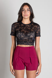 Patrizia Pepe Top Crop In Pizzo Floreale 8M0249 J301 NERO